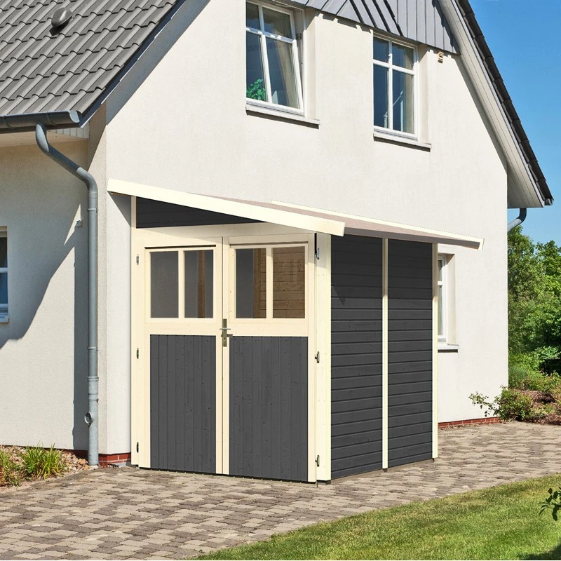 Abri Adossé En Bois Vitrifié Gris 3,27m² Wandlitz 2 - Karibu – Image 2