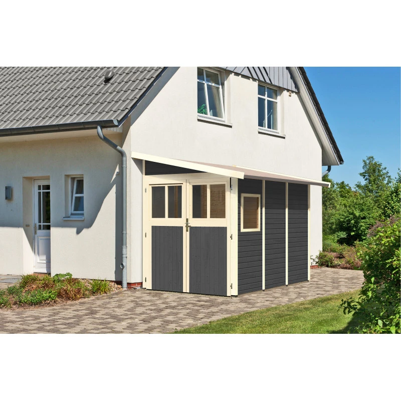 Abri Adossé En Bois Vitrifié Gris 4,85m² Wandlitz 3 - Karibu – Image 2