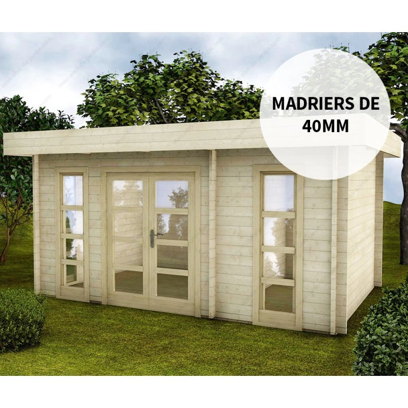 Abri Cloisonné Bois Massif 15m² MODERNE - Madriers 40mm Gardy Shelter