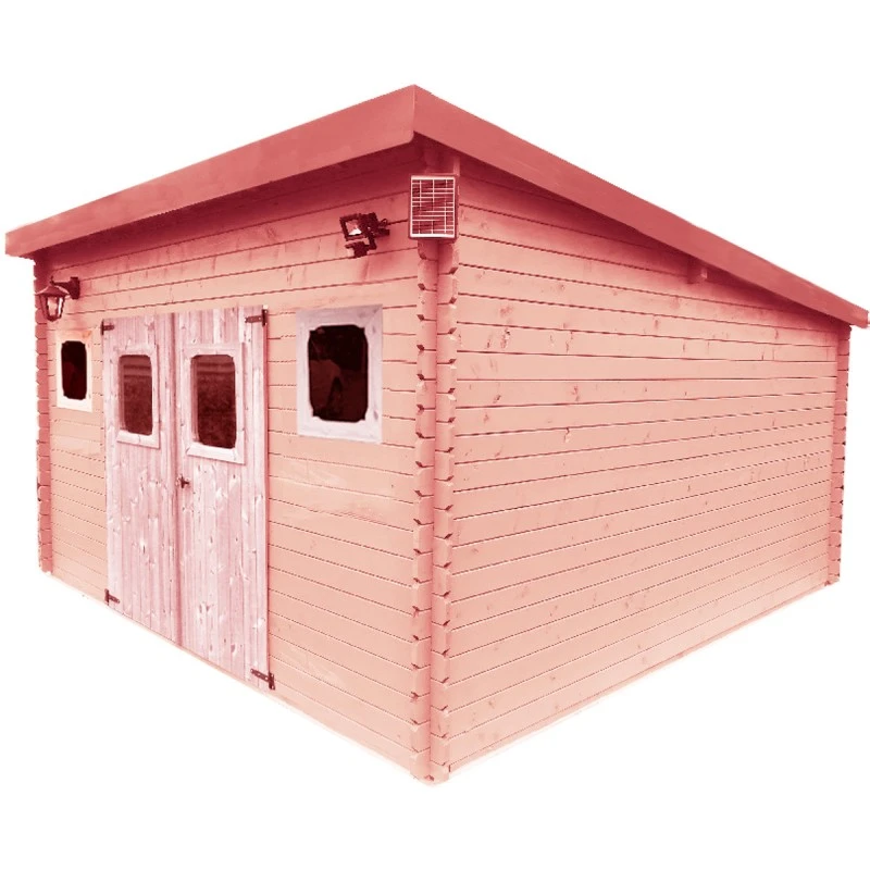 Abri En Douglas Toit Monopente DANUBE 17,14m² Madriers 28mm + Couverture Onduline - HABRITA