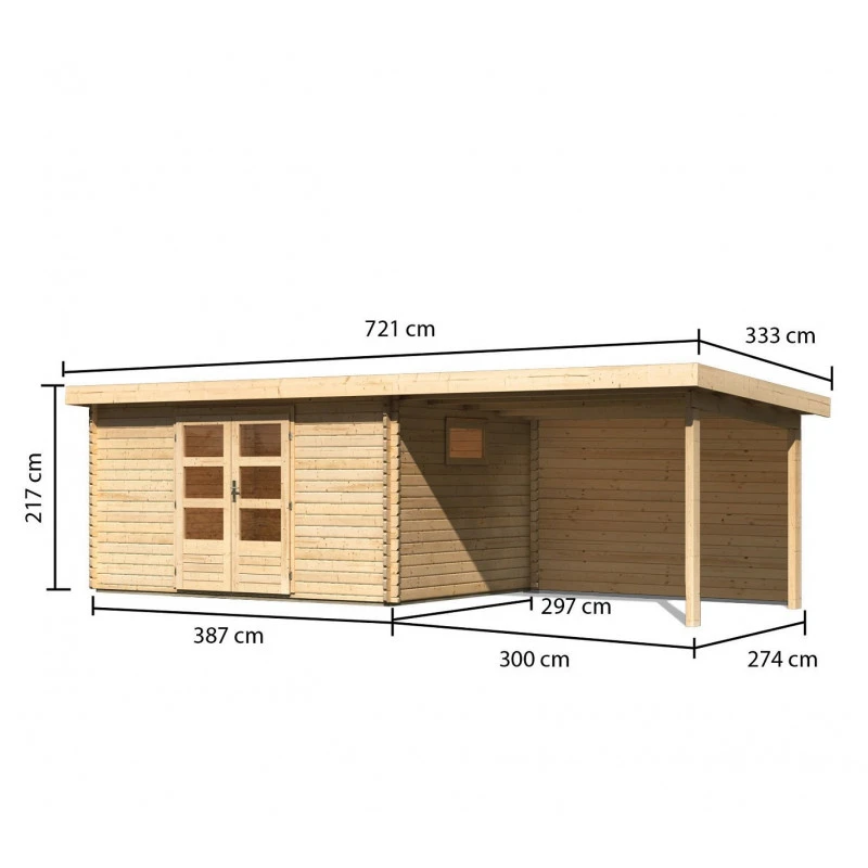 Abri De Jardin 11,49m² En Bois Massif 40mm Trittau 5 Avec Appentis 330cm Et Paroi Arrière – Karibu – Image 2