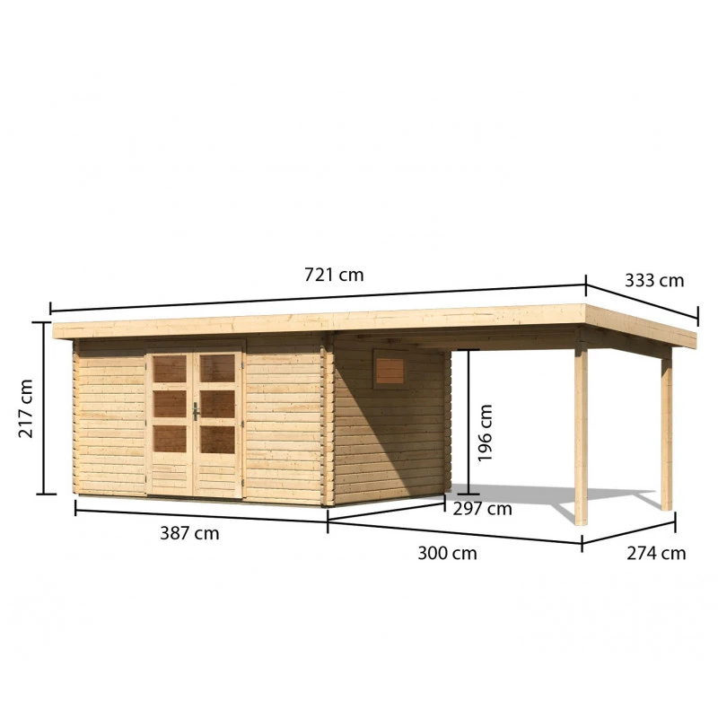 Abri De Jardin 11,49m² En Bois Massif 40mm Trittau 5 Avec Appentis 330cm – Karibu – Image 2