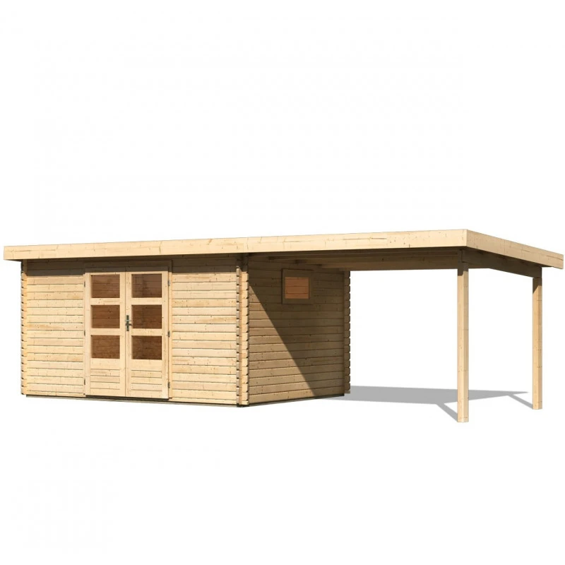 Abri De Jardin 11,49m² En Bois Massif 40mm Trittau 5 Avec Appentis 330cm – Karibu – Image 3