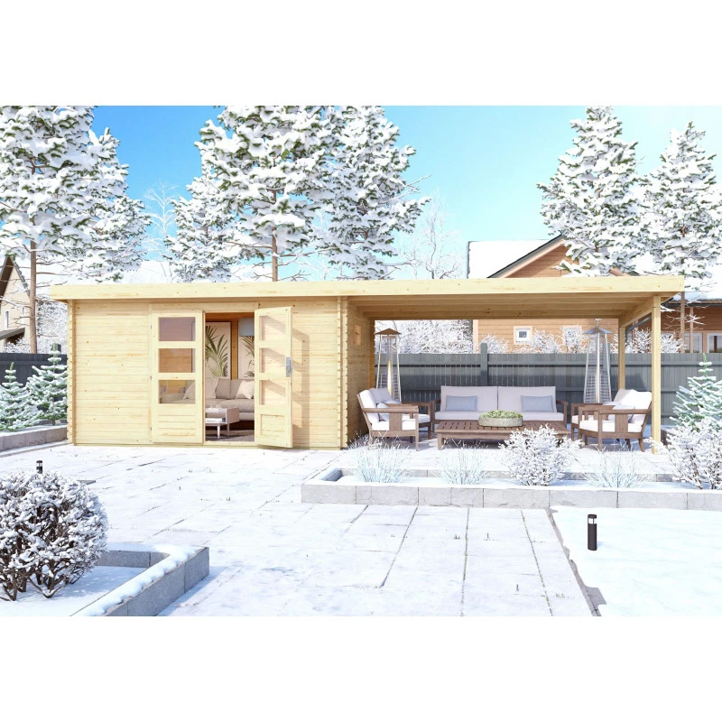 Abri De Jardin 11,49m² En Bois Massif 40mm Trittau 5 Avec Appentis 440cm – Karibu – Image 2