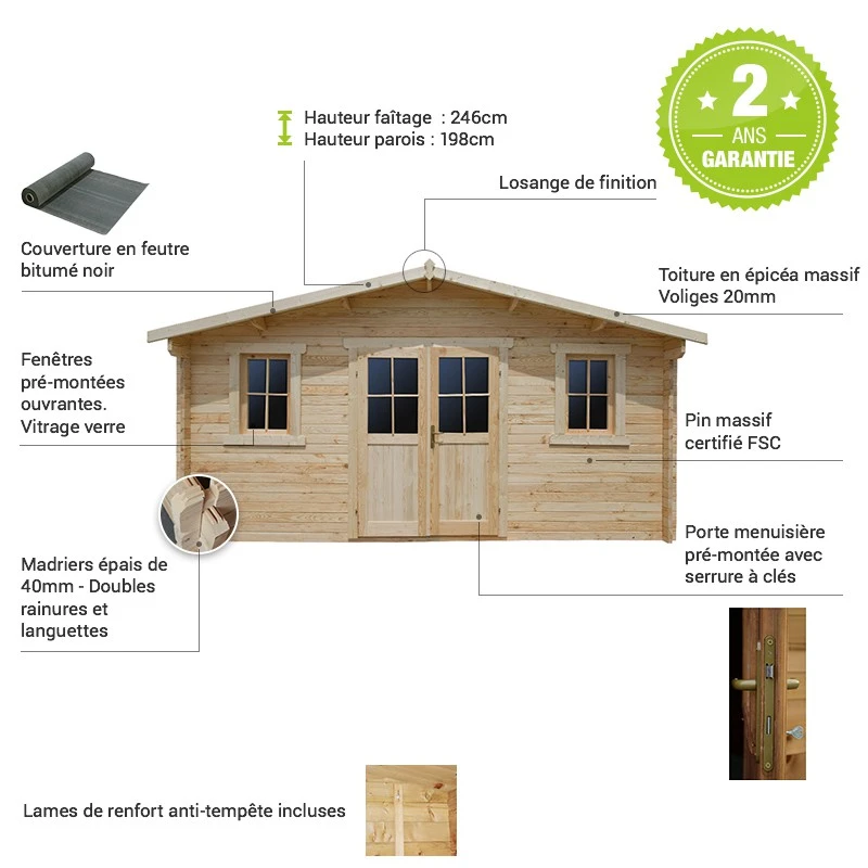 Abri De Jardin 16m² PLUS En Bois 40mm Brut Gardy Shelter – Image 6