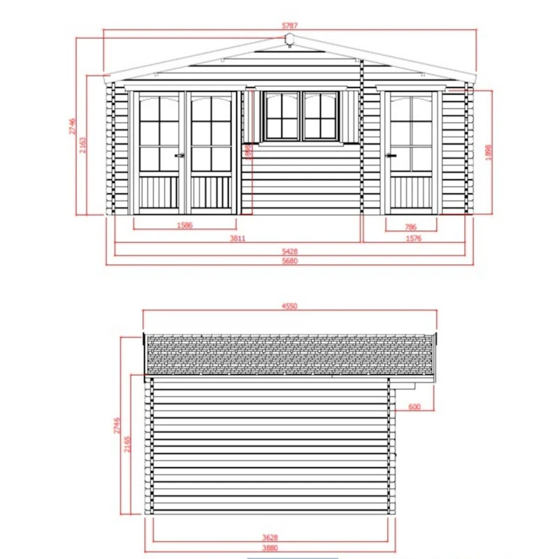 Abri De Jardin 22,04m² En Sapin Blanc FSC 40mm ROSTOCK + Shingles Rouges - SOLID – Image 3