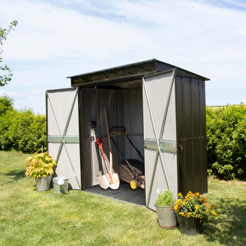 Abri De Jardin 2,55m² Monopente En Acier Galvanisé Noir Avec Toit Skylight Spacemaker – Image 2