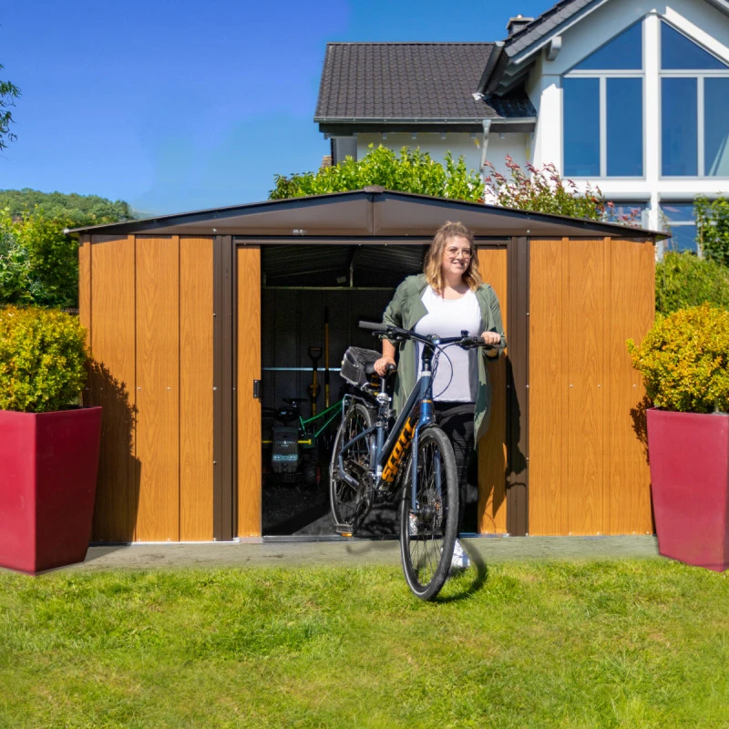 Abri De Jardin 7,14m² Toit Double Pente En Acier Galvanisé Aspect Bois Spacemaker