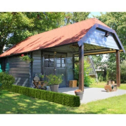 Abri De Jardin 8,88m² Cork En Bois Massif 28mm Avec Terrasse Couverte + Shingles - SOLID