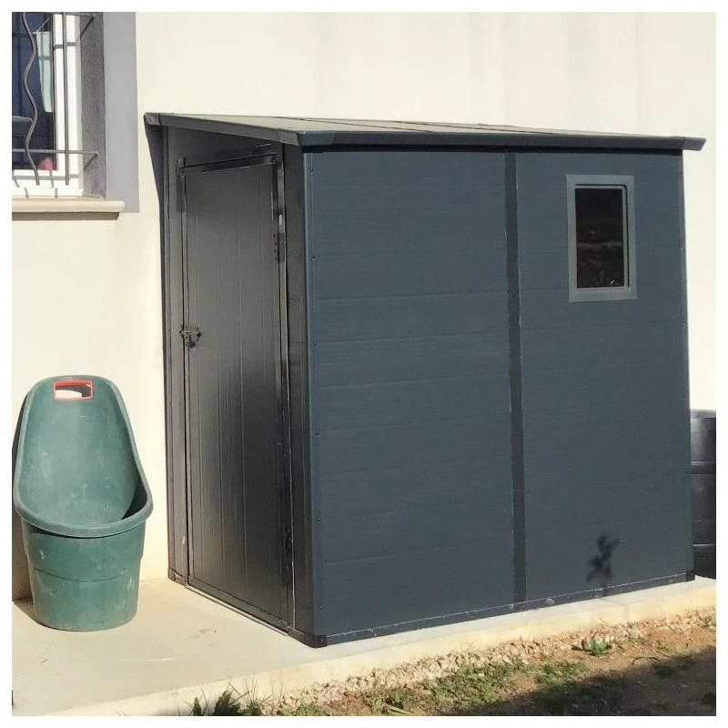 Abri De Jardin Adossé En Résine Anthracite 2,09m² + Kit De Fondation - JOBU – Image 3