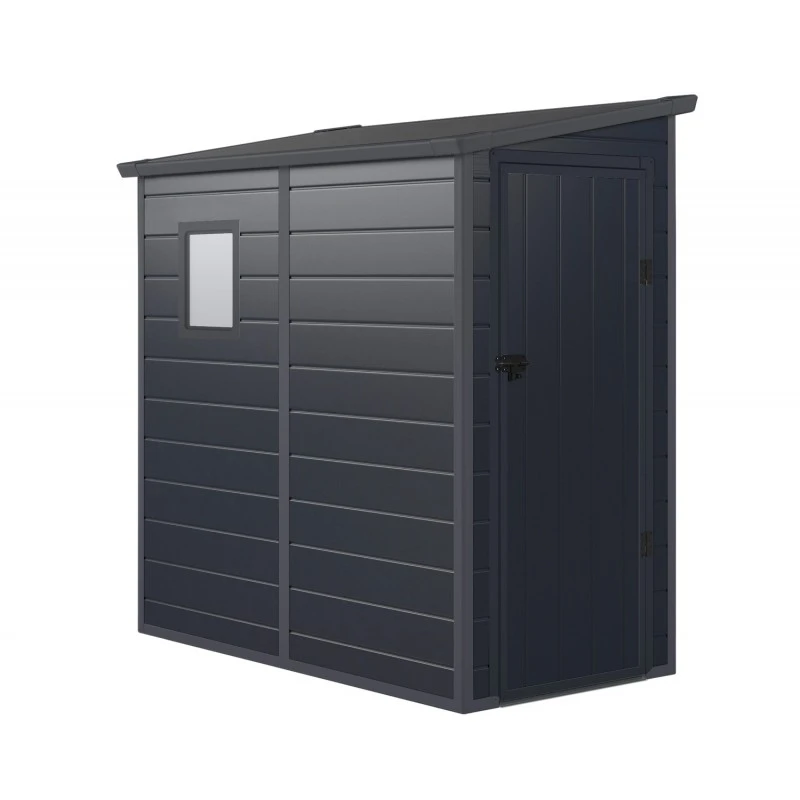 Abri De Jardin Adossé En Résine Anthracite 2,09m² + Kit De Fondation - JOBU