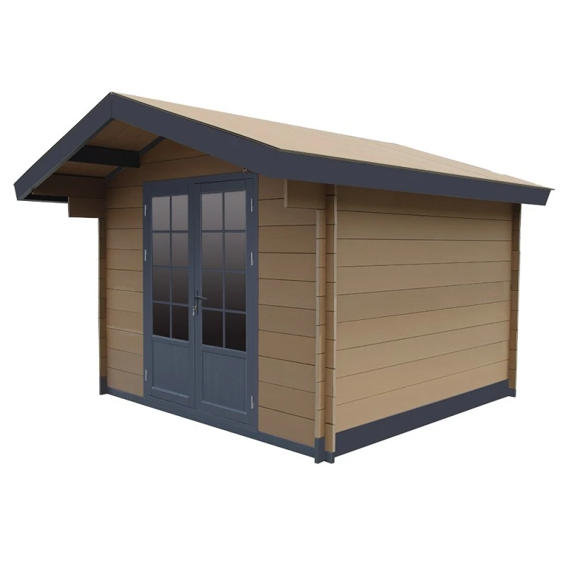 Abri De Jardin En Bois Composite 28mm Bois Vieilli 14,44m² Double Porte Alu Et Double Vitrage - WoodLife Garden