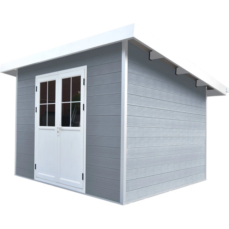 Abri De Jardin En Bois Composite 28mm Gris Clair 4,41m² PREMIUM Toit Plat - Woodlife Garden