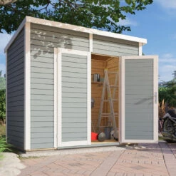 Abri De Jardin En Bois Gris Clair 3,49m² Skur 2 + Plancher – Baltic