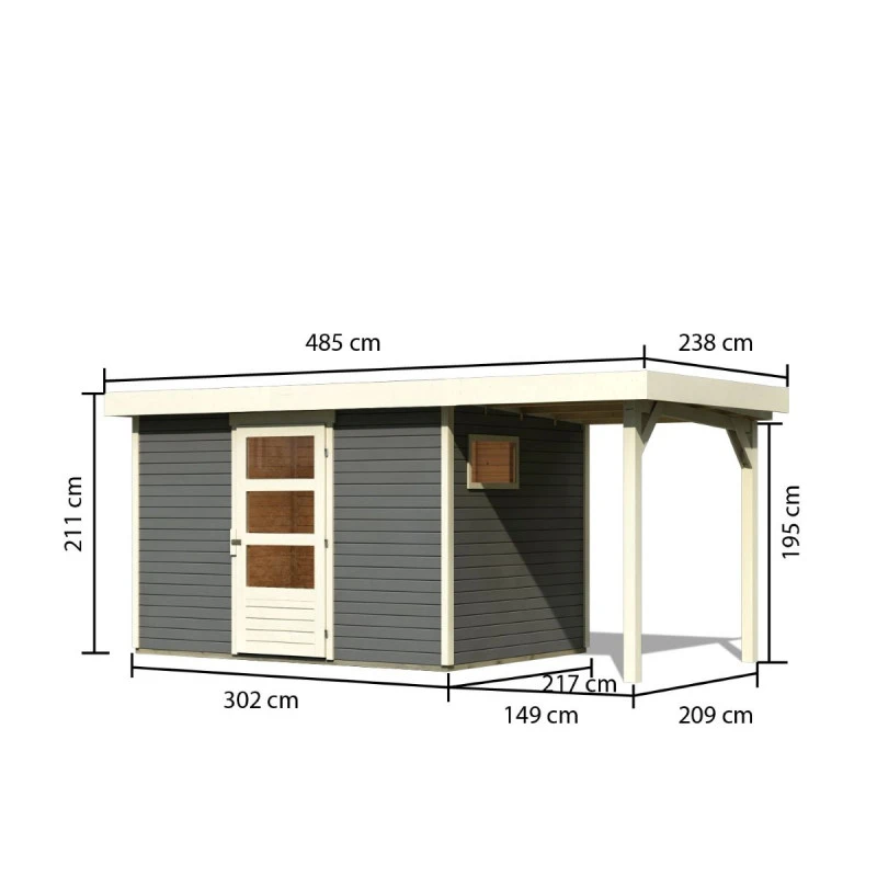 Abri De Jardin En Bois Gris Terre 6,55m² Avec Appentis De 1,50 M Freiburg 4 - Karibu – Image 2