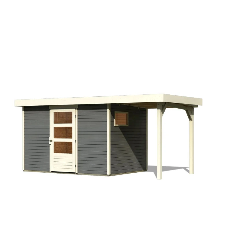Abri De Jardin En Bois Gris Terre 6,55m² Avec Appentis De 1,50 M Freiburg 4 - Karibu – Image 3