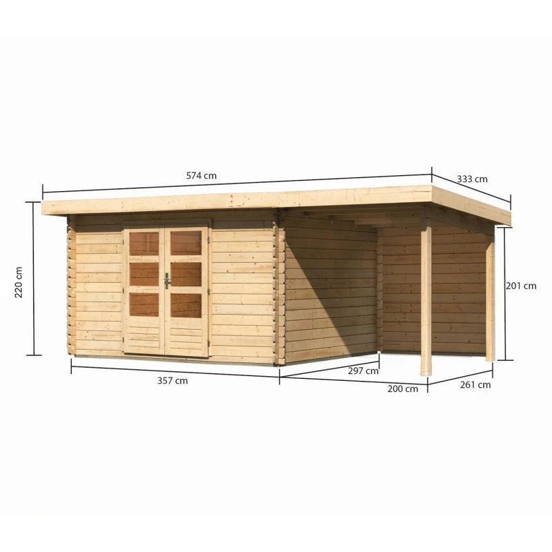 Abri De Jardin En Bois Massif 10,60m² Bastrup 7 Avec Appentis 200cm Et Paroi Arrière – Karibu – Image 2