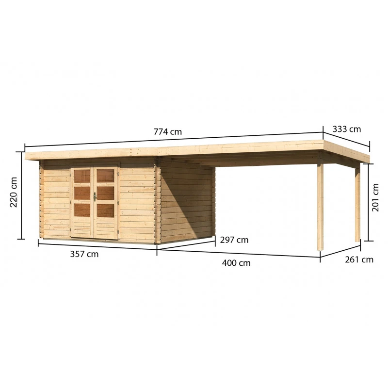 Abri De Jardin En Bois Massif 10,60m² Bastrup 7 Avec Appentis 400cm – Karibu – Image 2
