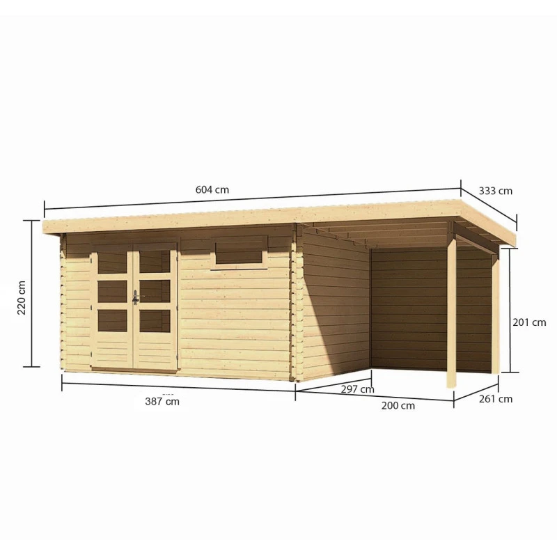 Abri De Jardin En Bois Massif 11,49m² Bastrup 8 Avec Appentis 200cm Et Paroi Arrière – Karibu – Image 2