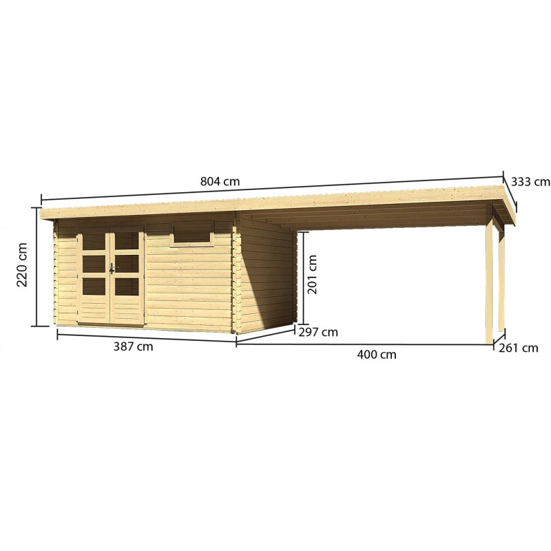 Abri De Jardin En Bois Massif 11,49m² Bastrup 8 Avec Appentis 400cm – Karibu – Image 2