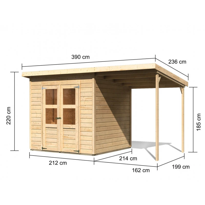 Abri De Jardin En Bois Massif 4,54m² Merseburg 4 + Appentis 169x194cm- Karibu – Image 3