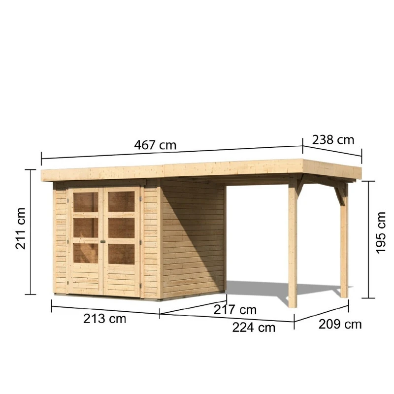 Abri De Jardin En Bois Massif 4,62m² Askola 2 Avec Appentis 240cm – Karibu – Image 2