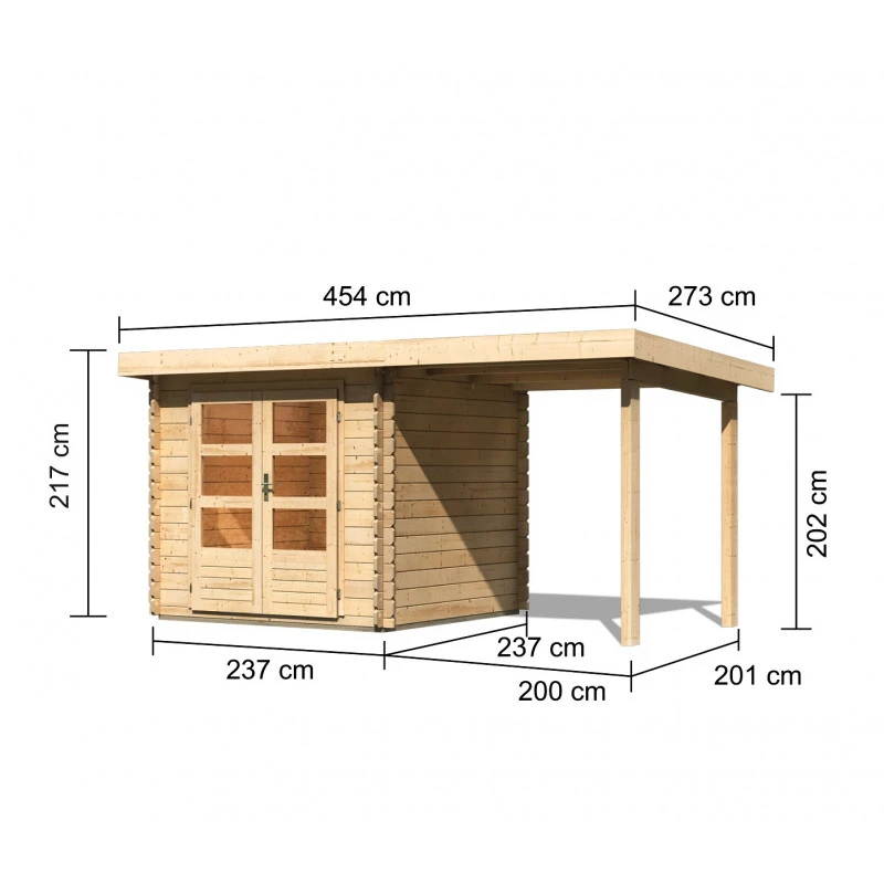 Abri De Jardin En Bois Massif 5,62m² Bastrup 2 Avec Appentis 200cm – Karibu – Image 2