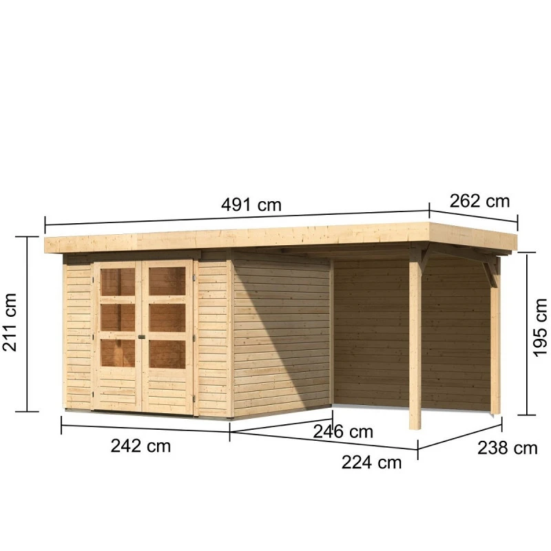 Abri De Jardin En Bois Massif 5,95m² Askola 3,5 Avec Appentis 240cm Et Paroi Arrière – Karibu – Image 2