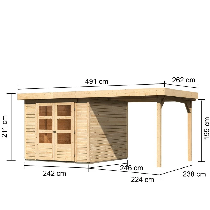 Abri De Jardin En Bois Massif 5,95m² Askola 3,5 Avec Appentis 240cm – Karibu – Image 2