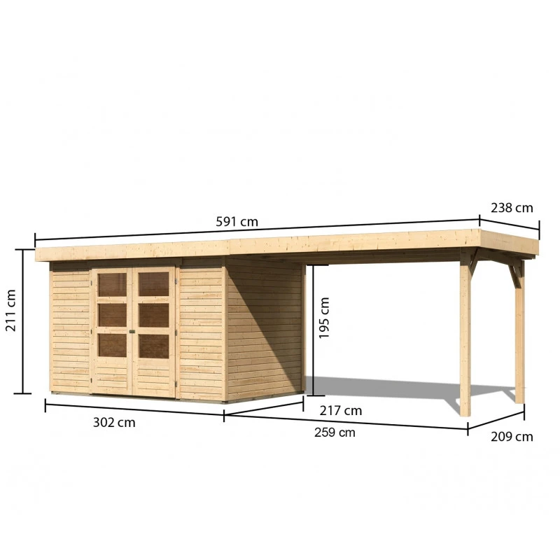 Abri De Jardin En Bois Massif 6,55m² Askola 4 Avec Appentis 280cm – Karibu – Image 2