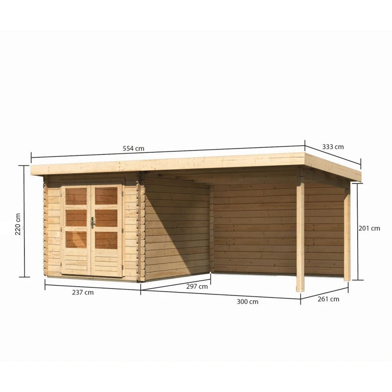 Abri De Jardin En Bois Massif 7,04m² Bastrup 4 Avec Appentis 300cm Et Paroi Arrière – Karibu – Image 2
