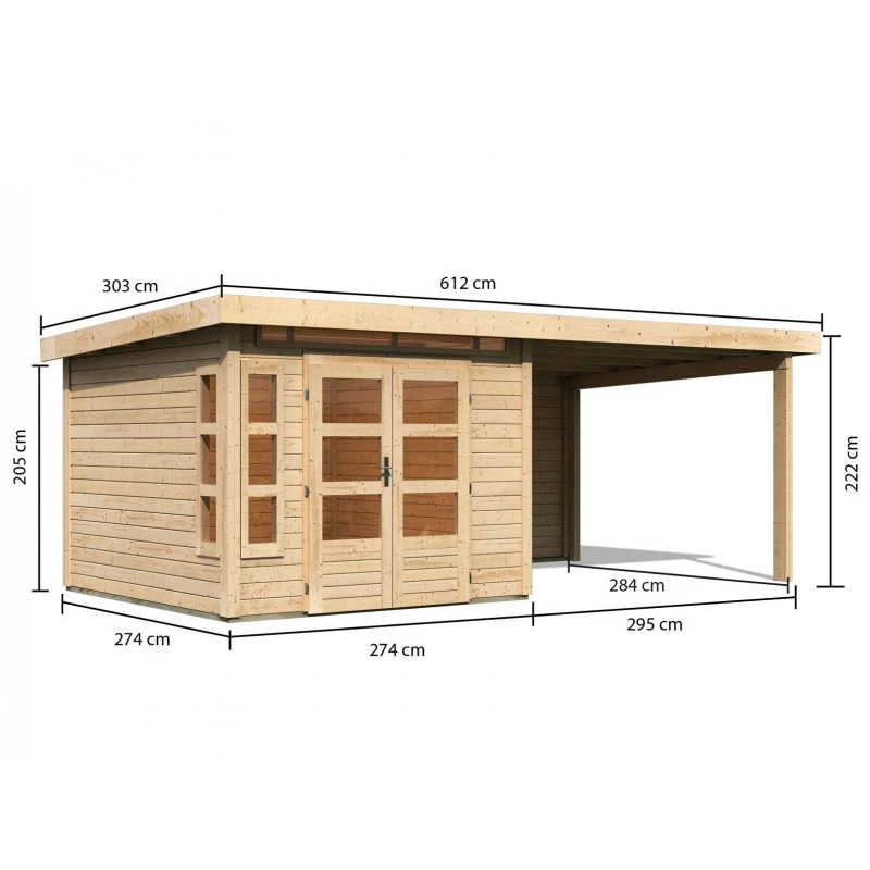 Abri De Jardin En Bois Massif 7,50m² Kastorf 6 Avec Appentis 320cm Et Paroi Arrière – Karibu – Image 2