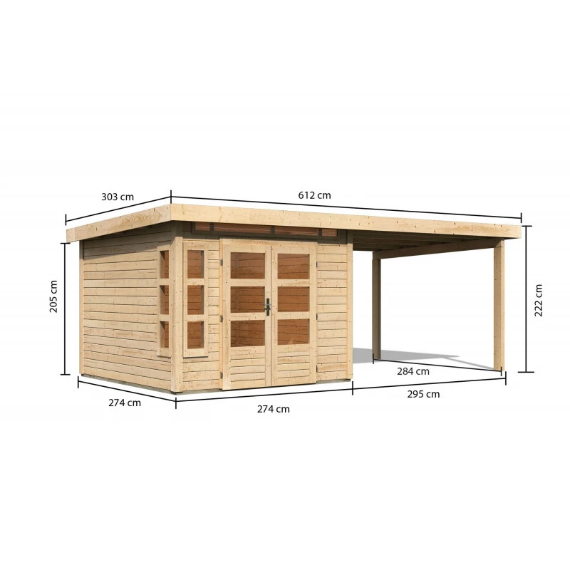 Abri De Jardin En Bois Massif 7,50m² Kastorf 6 Avec Appentis 320cm – Karibu – Image 2