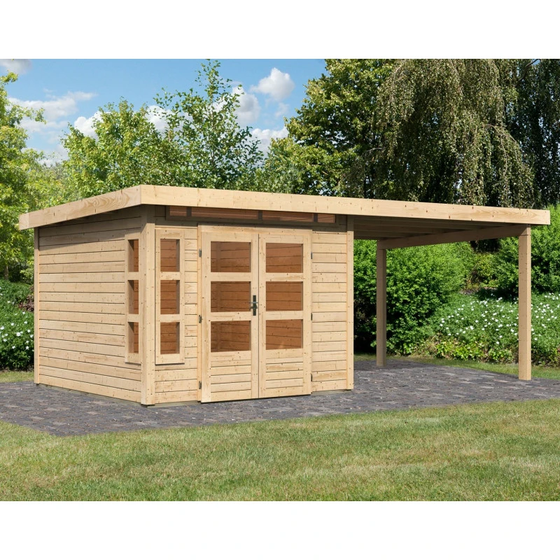 Abri De Jardin En Bois Massif 7,50m² Kastorf 6 Avec Appentis 320cm – Karibu