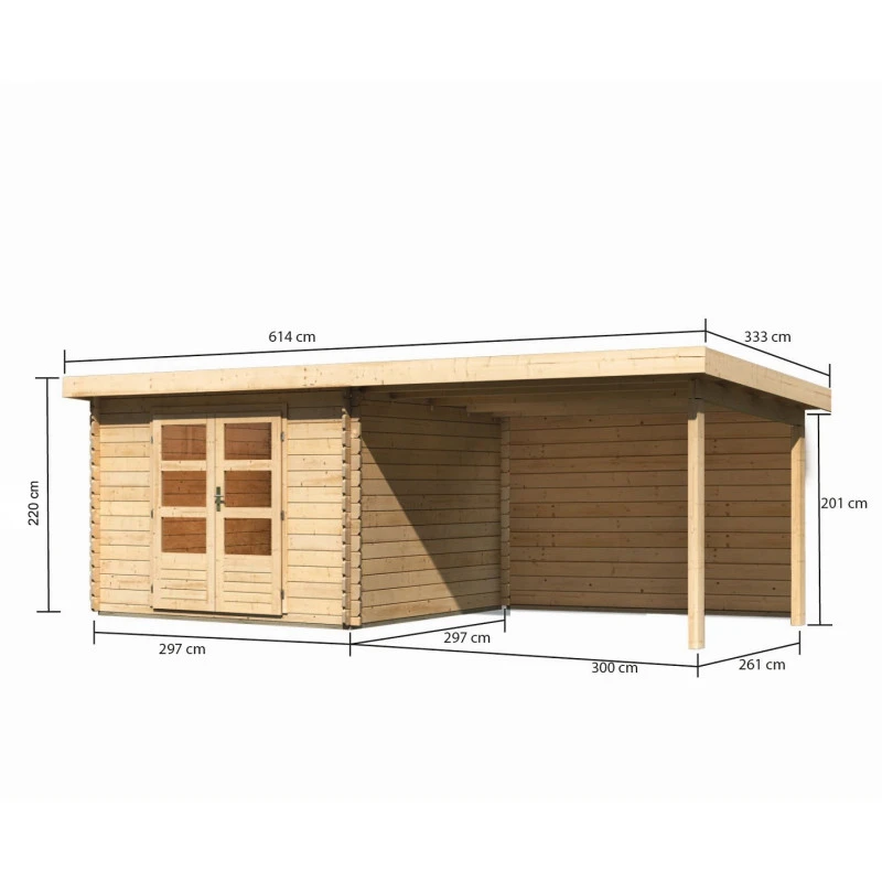 Abri De Jardin En Bois Massif 8,82m² Bastrup 5 Avec Appentis 300cm Et Paroi Arrière – Karibu – Image 2
