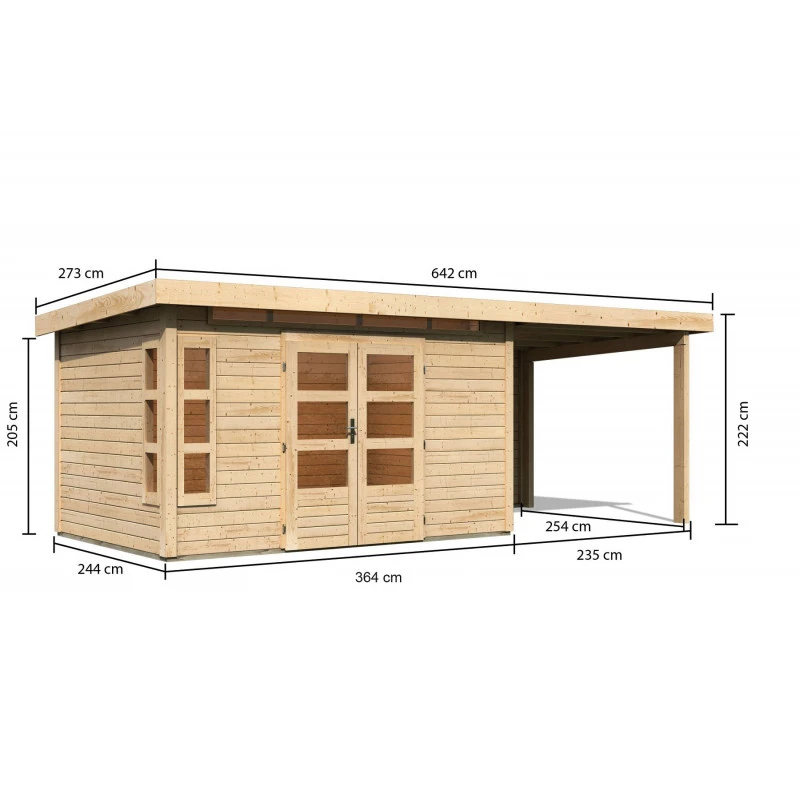 Abri De Jardin En Bois Massif 8,88m² Kastorf 7 Avec Appentis 260cm Et Paroi Arrière – Karibu – Image 2