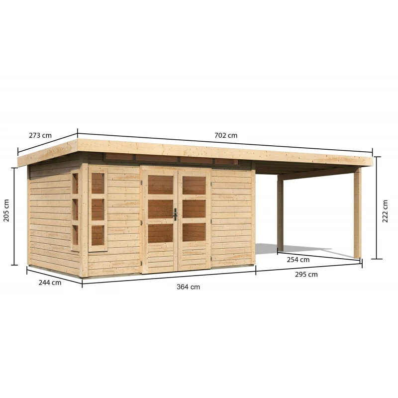 Abri De Jardin En Bois Massif 8,88m² Kastorf 7 Avec Appentis 320cm – Karibu – Image 2