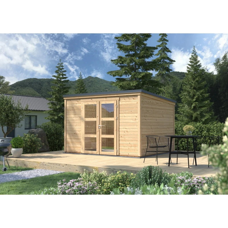 Abri De Jardin En Bois Massif 8,9m² SHELTY MODERN – Madriers 28mm – Toiture En Acier – Forest Style – Image 2