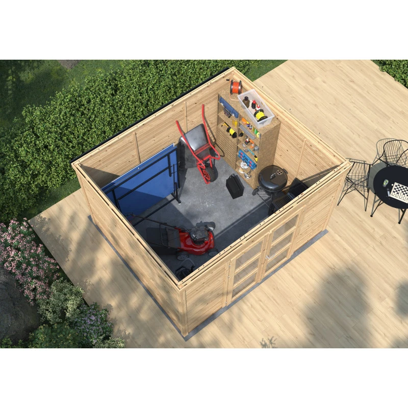 Abri De Jardin En Bois Massif 8,9m² SHELTY MODERN – Madriers 28mm – Toiture En Acier – Forest Style – Image 5