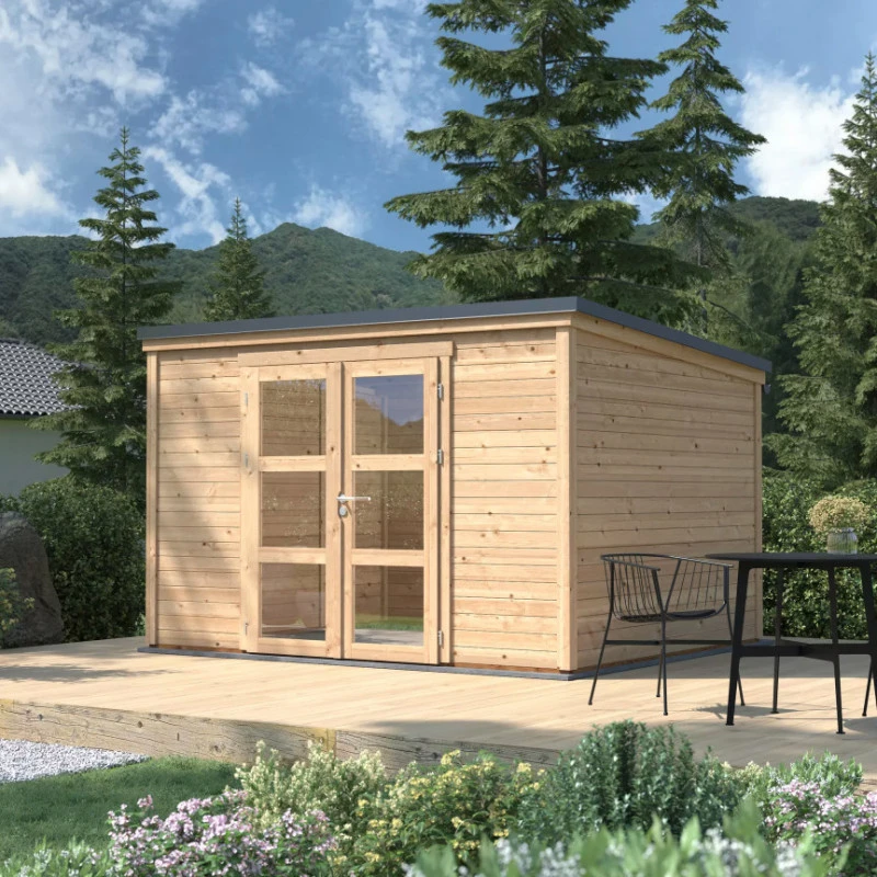 Abri De Jardin En Bois Massif 8,9m² SHELTY MODERN – Madriers 28mm – Toiture En Acier – Forest Style