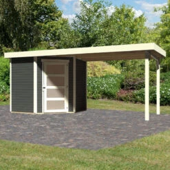 Abri De Jardin En Bois Massif Gris Terre 4,62m² Schwandorf 3 Avec Appentis 280cm – Karibu