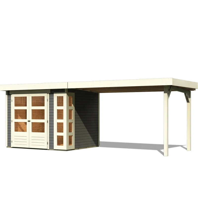 Abri De Jardin En Bois Massif Gris Terre 5,25m² Kerko 3 Avec Appentis 280cm – Karibu – Image 3