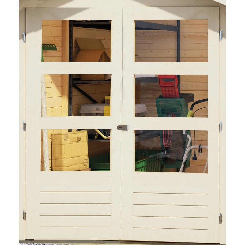 Abri De Jardin En Bois Massif Gris Terre 5,25m² Kerko 3 Avec Appentis 280cm – Karibu – Image 5