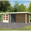 Abri De Jardin En Bois Massif Gris Terre 5,95m² Askola 3,5 Avec Appentis 280cm Et Paroi Arrière – Karibu