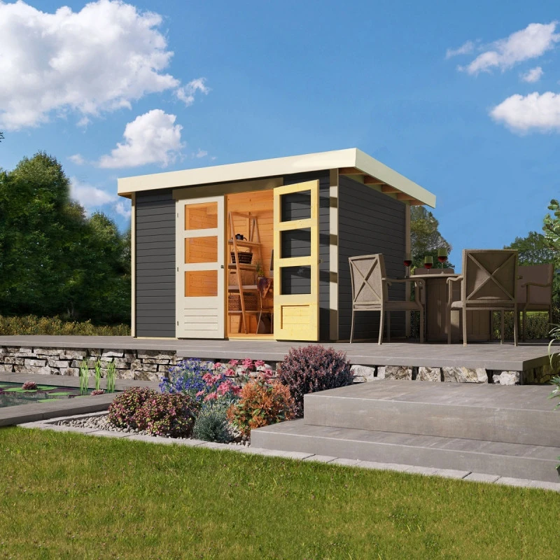 Abri De Jardin En Bois Massif Gris Terre 6,55m² Askola 4 - Karibu – Image 2