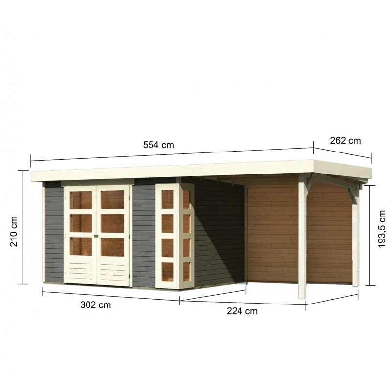 Abri De Jardin En Bois Massif Gris Terre 7,43m² Kerko 5 Avec Appentis 240cm Et Paroi Arrière – Karibu – Image 2