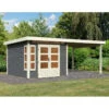 Abri De Jardin En Bois Massif Gris Terre 7,50m² Kastorf 6 Avec Appentis 320cm – Karibu