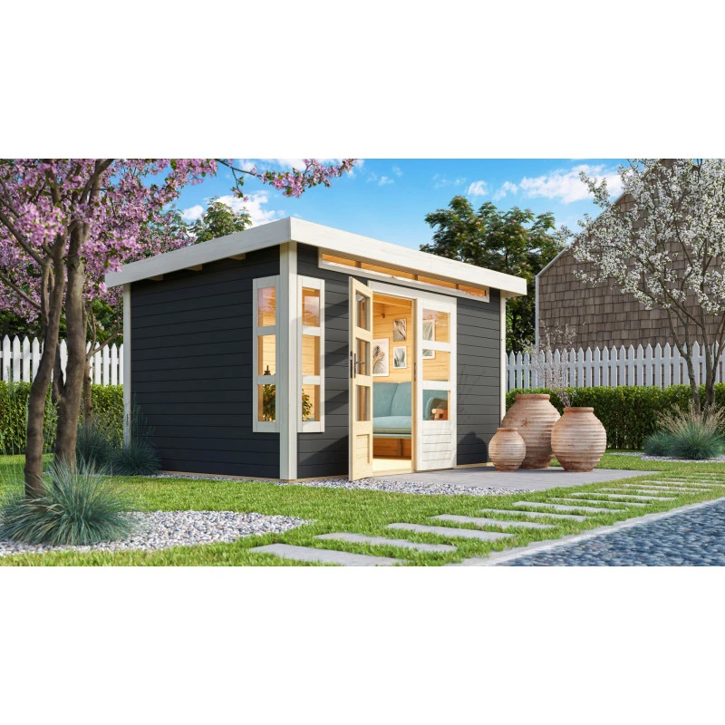 Abri De Jardin En Bois Massif Gris Terre 8,88m² Kastorf 7 – Karibu – Image 2