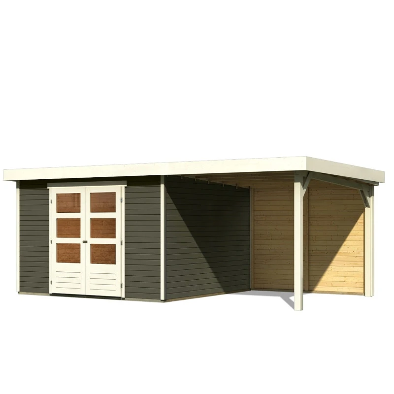 Abri De Jardin En Bois Massif Gris Terre 9,24m² Askola 6 Avec Appentis 240cm Et Paroi Arrière - Karibu – Image 2