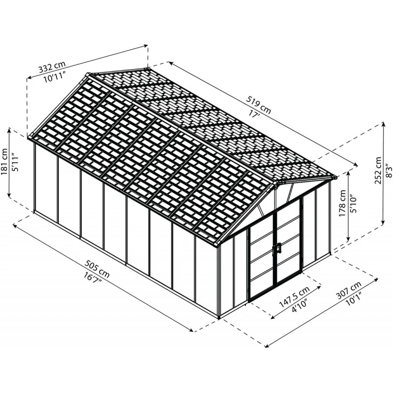 Abri De Jardin En Polycarbonate 17,2m² Avec Plancher YUKON - Palram - Canopia – Image 3